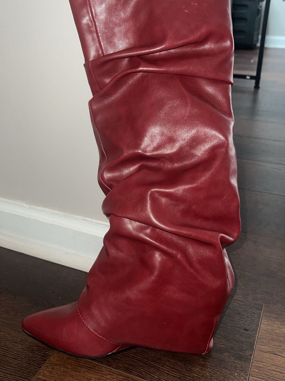 Red Over-the-Knee Slouch Wedge Boots for Women